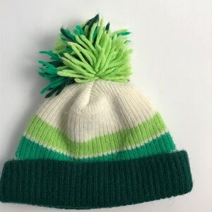 Fun Green pom pom striped Winter Hat Beanie Cap